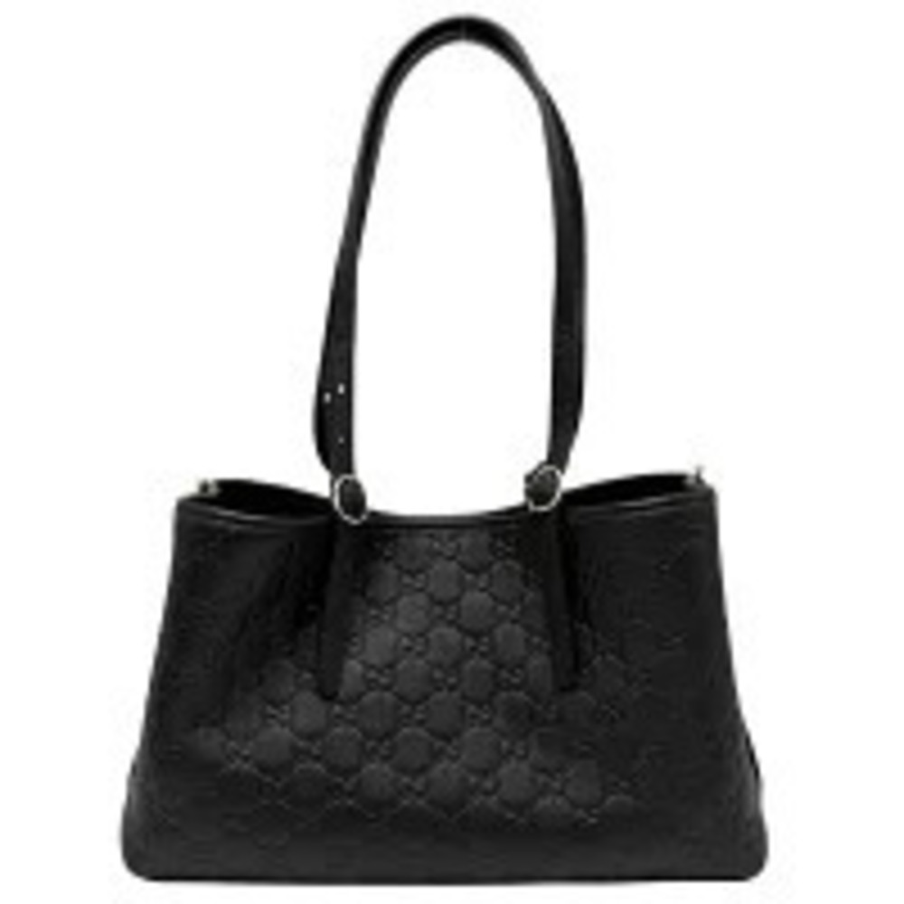 Gucci Black GG Tote Bag Emblem Leather Shoulder Handbag